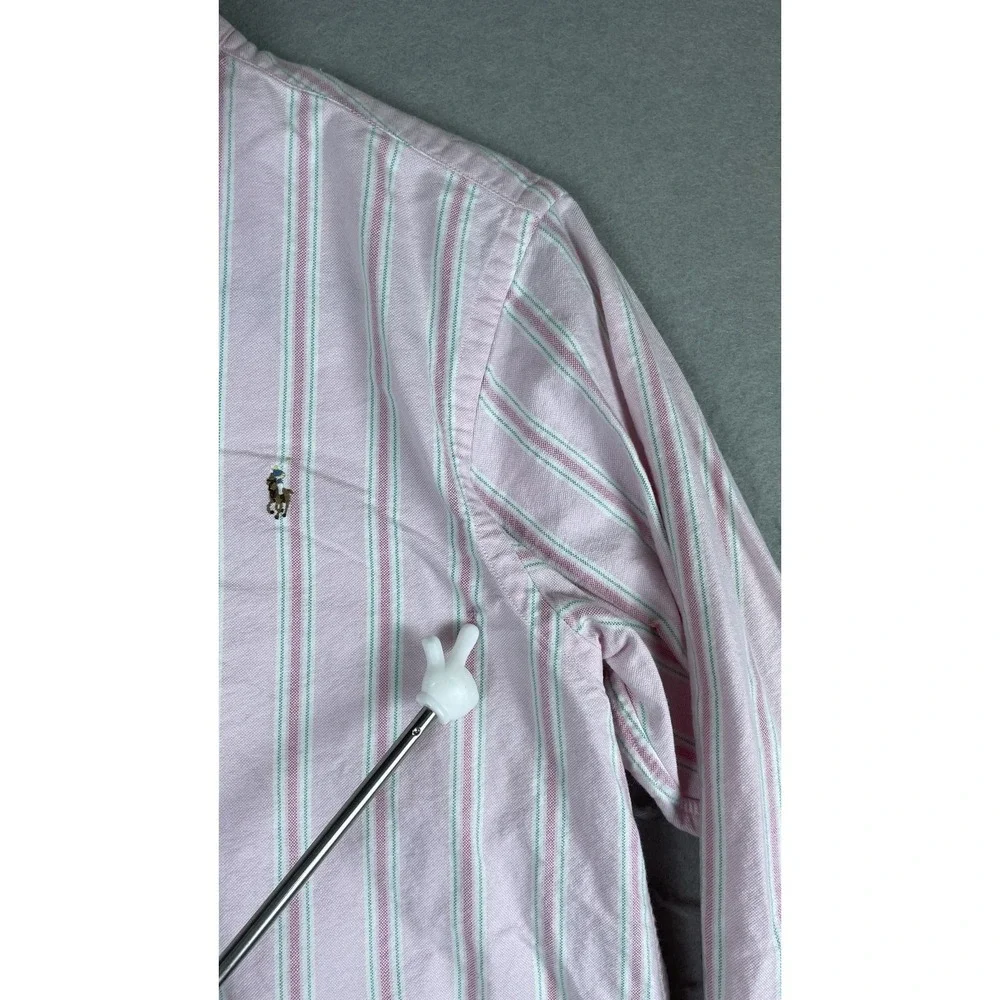 Ralph Lauren‎ Shirt Youth 14 Pink Stripe Long Sleeve Button Down Top Pony Logo